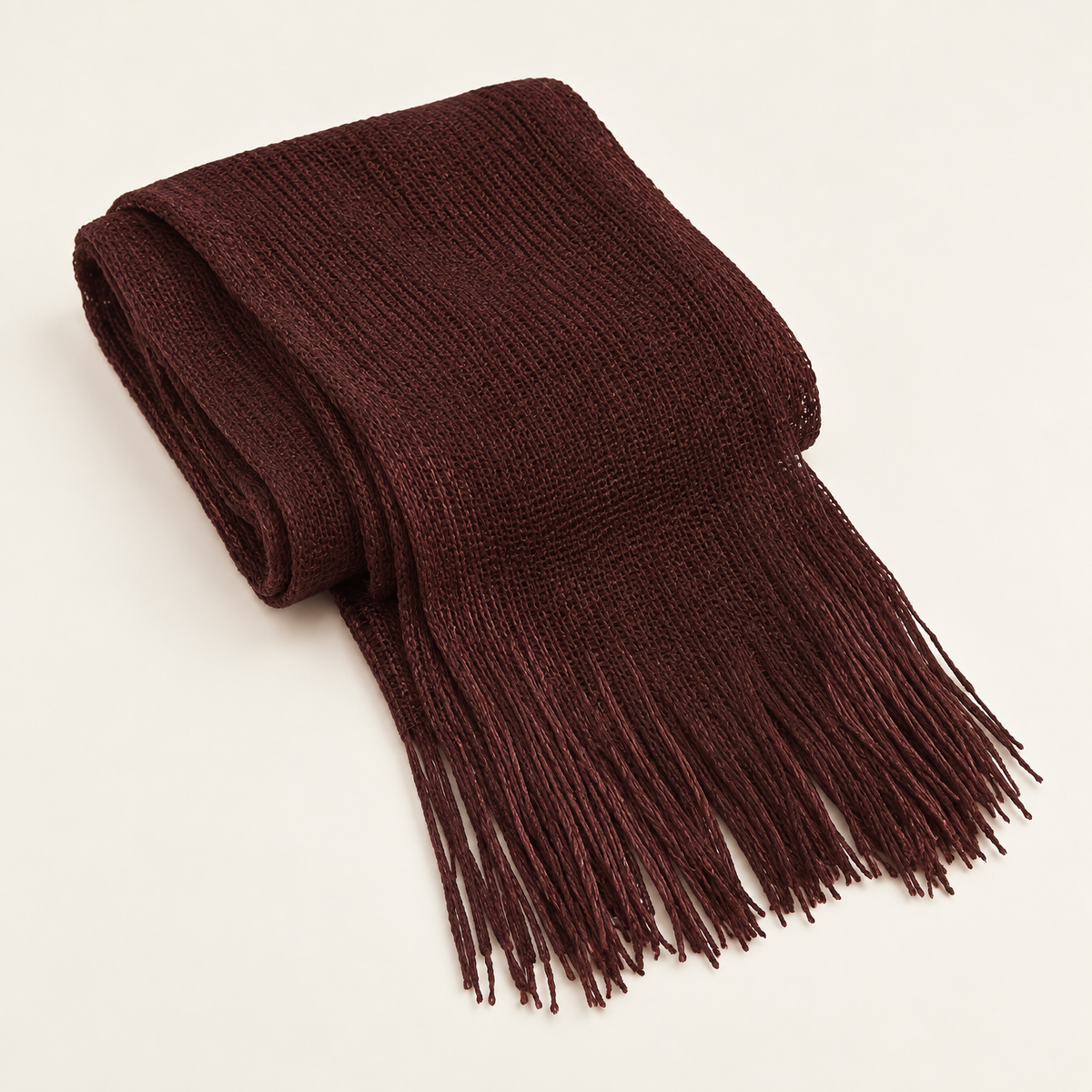 The Espresso Fringe Oblong Scarf - folded texture and fringe detail