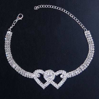 Double Heart Fashion Rhinestone Anklet - Mari’Anna Tees