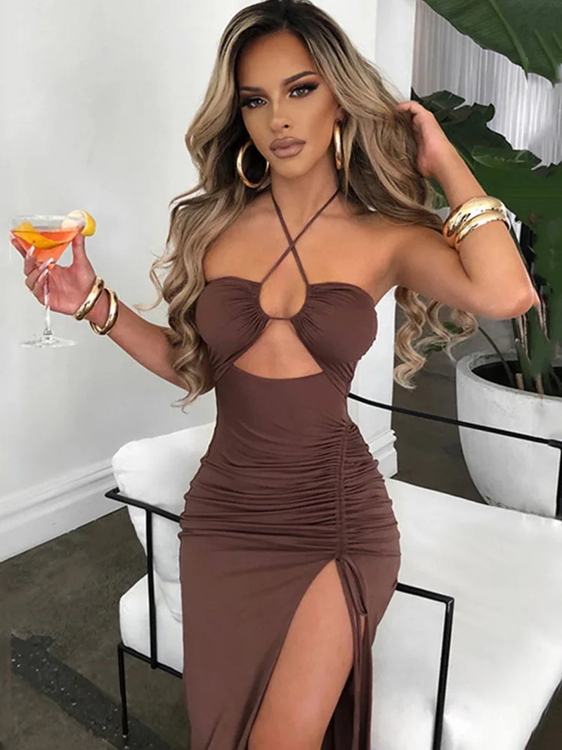 Sexy Backless Midi Dress for Women - Sleeveless Bodycon Club Dress