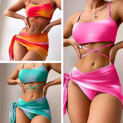 3pcs Tie Dye Print Bikini With Short Skirt Summer Beach Swimwear - Mari’Anna Tees