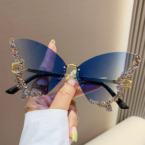 Butterfly Sunglasses with Rhinestones - Fashionable Sun Protection