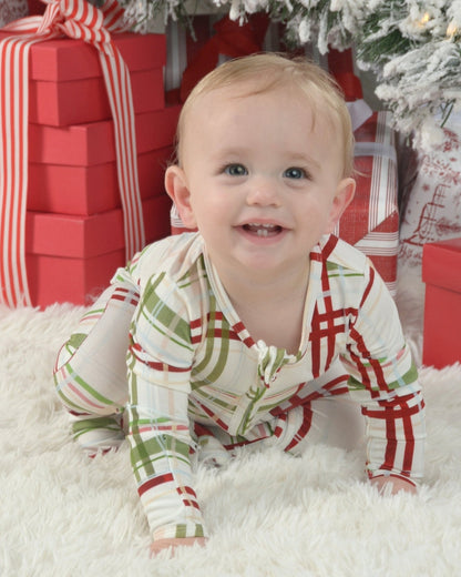 Plaid Christmas Bamboo Baby Pajamas – Zipper Footie