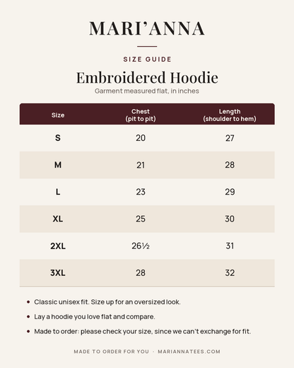 Mari'Anna Embroidered Hoodie size guide