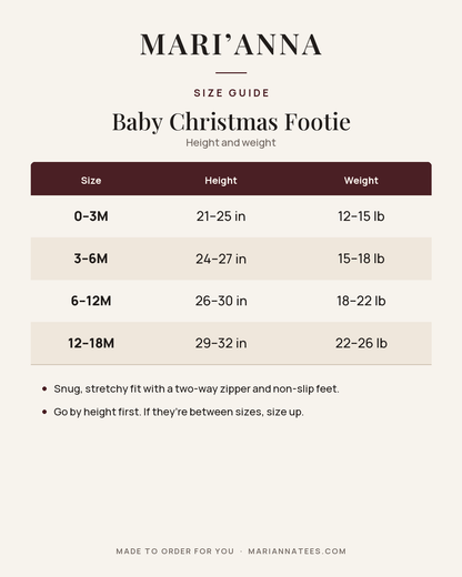 Baby Christmas Footie size guide