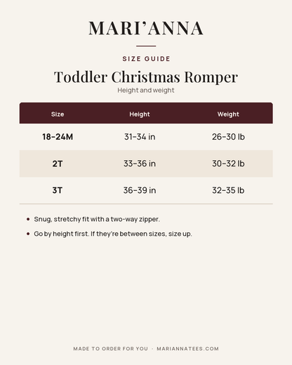 Toddler Christmas Romper size guide