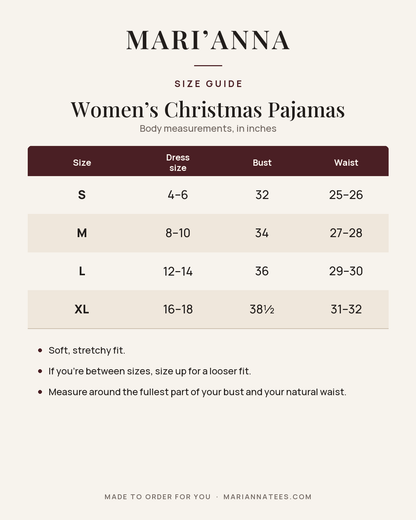 Women's Christmas Pajamas size guide
