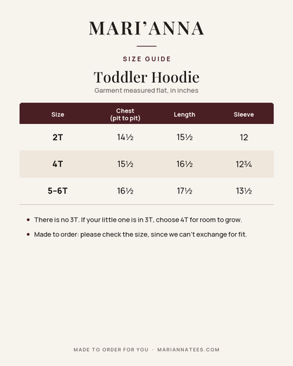 Mari'Anna Toddler Hoodie size guide
