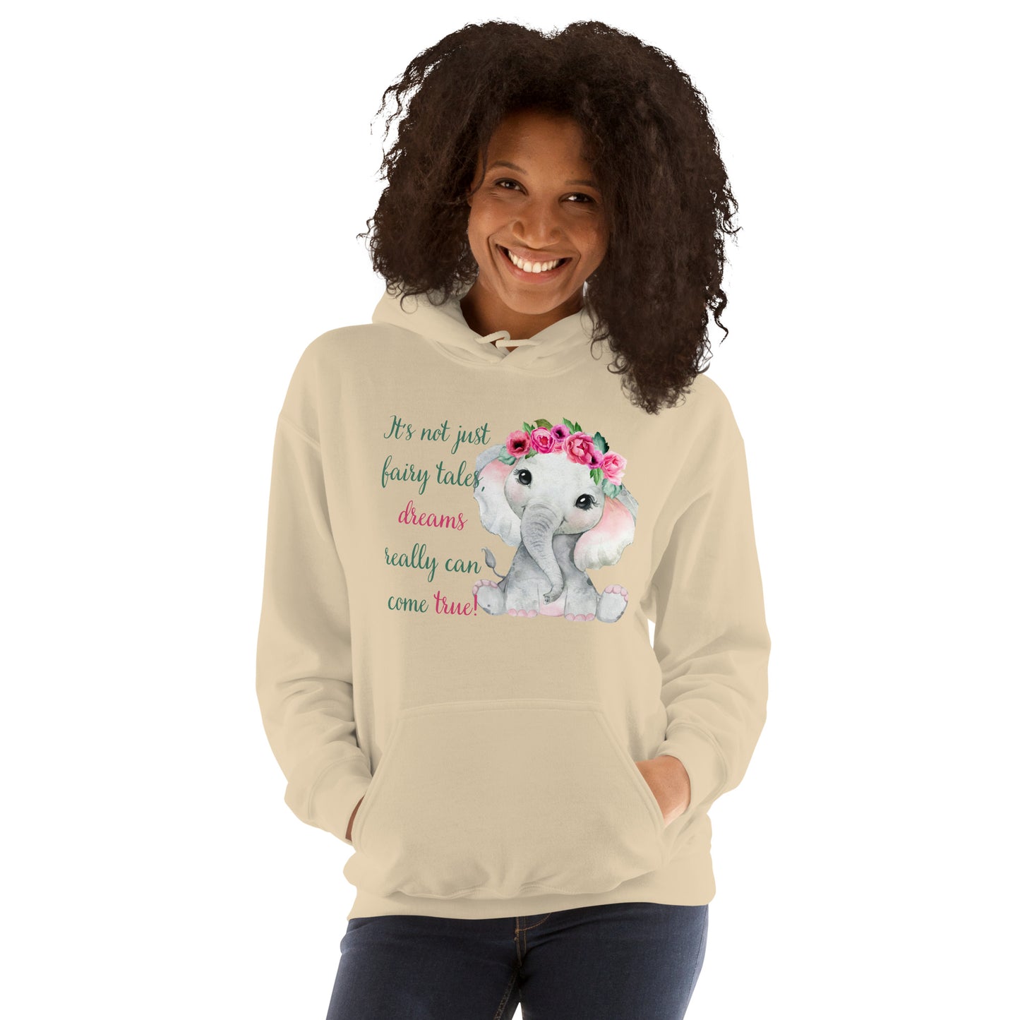 Dreams Really Can Come True Flower Baby Elephant Unisex Hoodie - Mari’Anna Tees