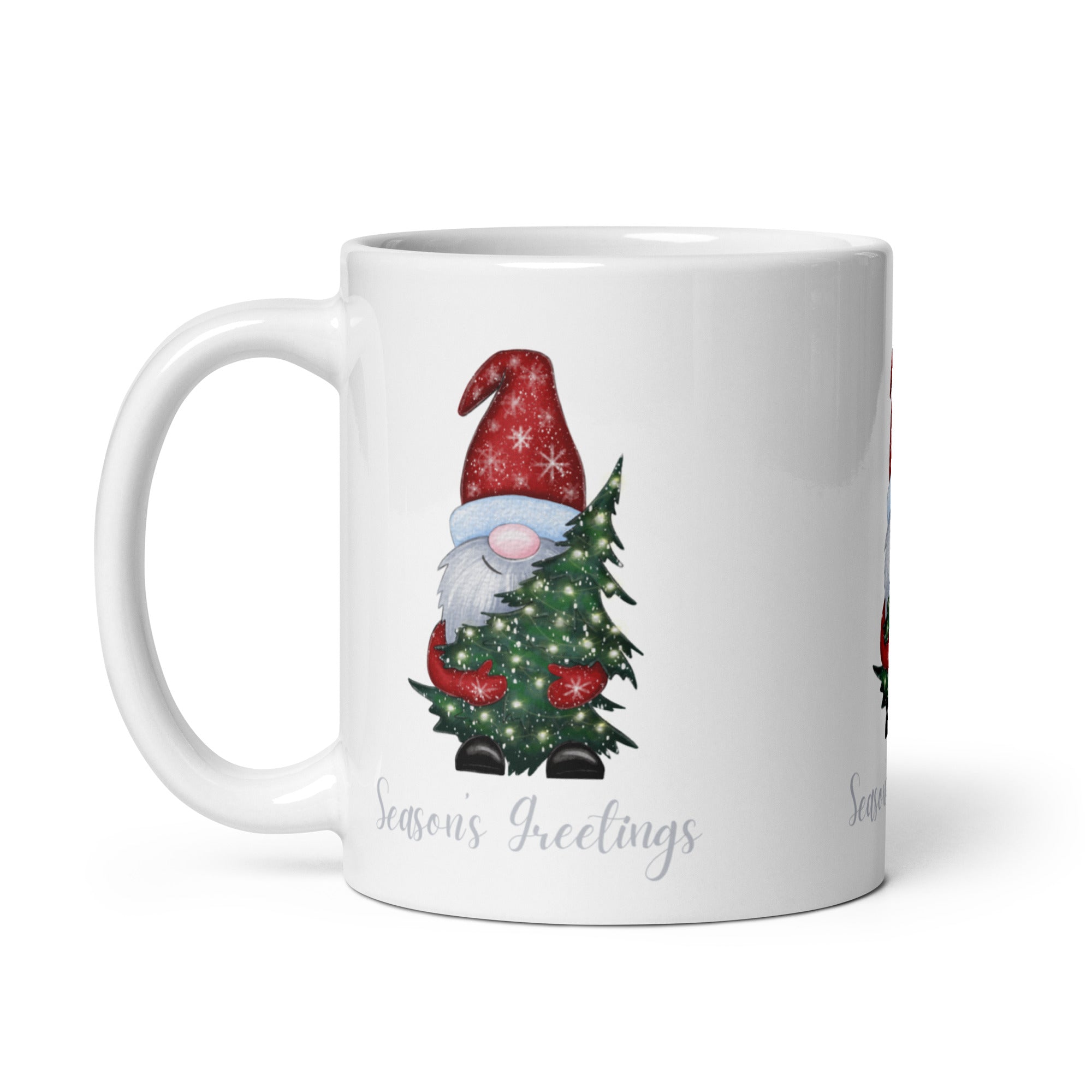 Season's Greetings Christmas Gnome White glossy mug