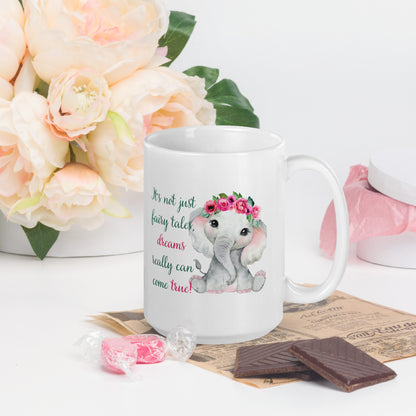 Dreams Really Can Come True Baby Flower Elephant White Glossy Mug - Mari’Anna Tees