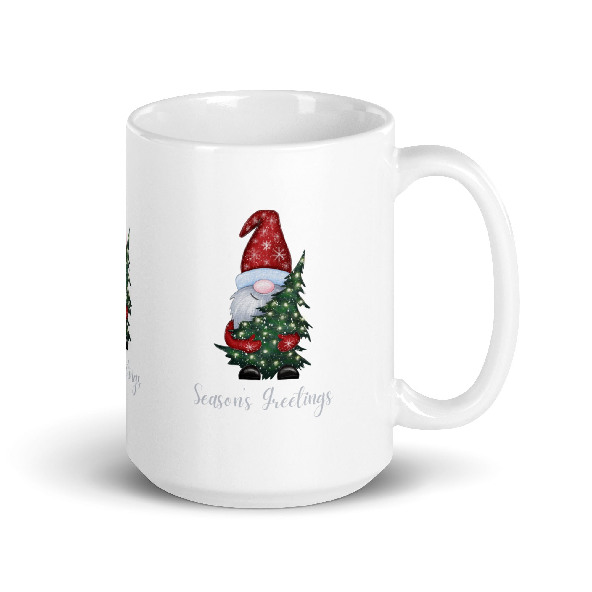 Season's Greetings Christmas Gnome White glossy mug