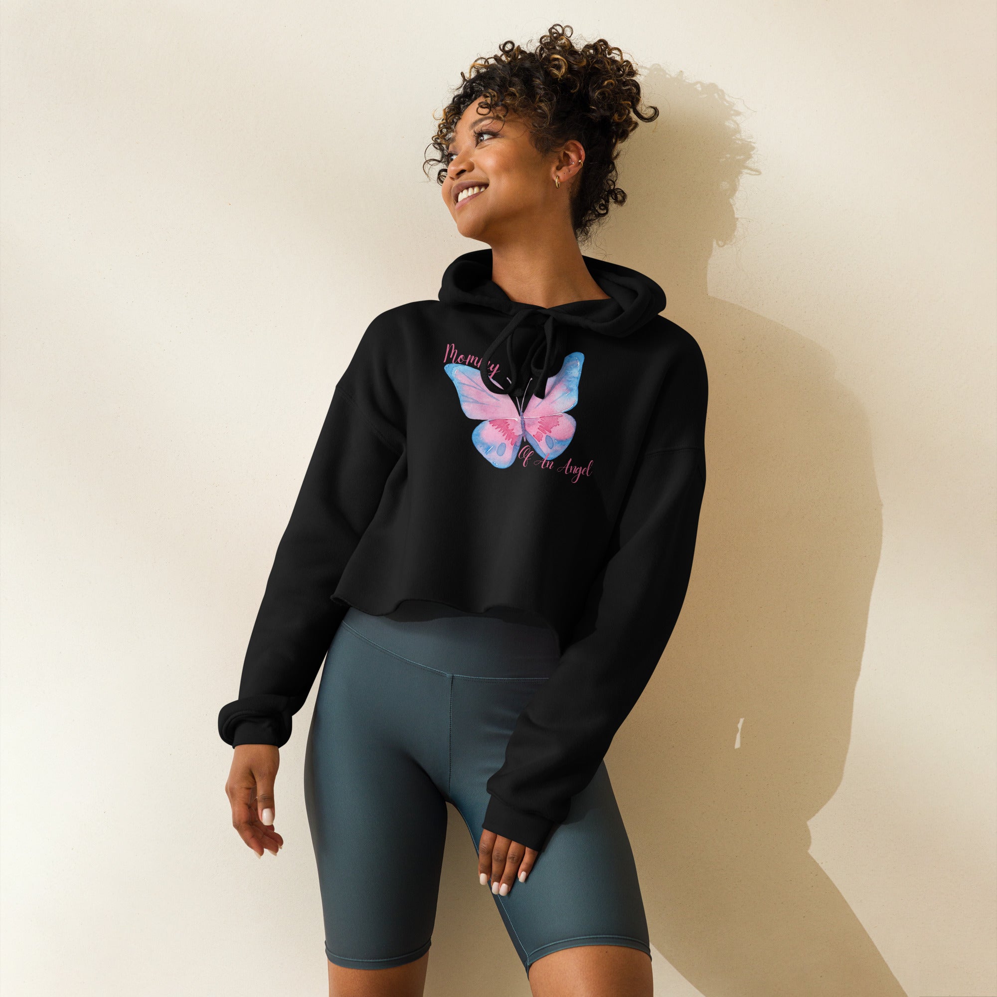 Mommy of an Angel Butterfly Crop Hoodie