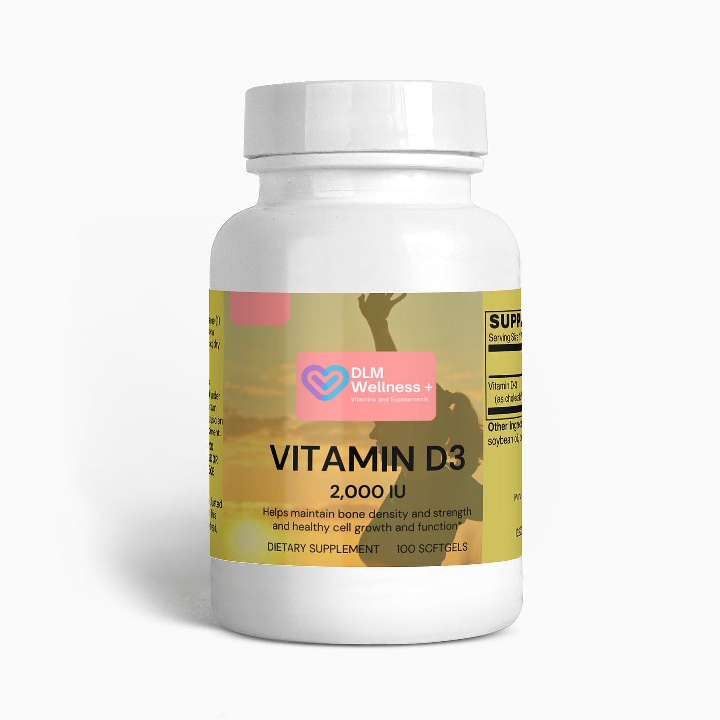 Vitamin D3 2,000 IU 100ct Softgel Capsules DLM wellness +